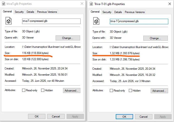 Dateigröße komprimiertes 3D Modell